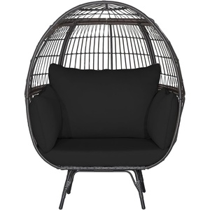 image:imageGiantex Oversized Wicker Egg Chair Outdoor amp Indoor Hammock Chair with Thick Cushions 2Person PE Rattan Lounge Chair Swing Chair for Patio BackyardPorch 450 LBS Weight Capacity Mix BrownBlack