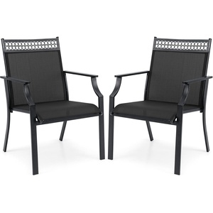 image:imageGiantex Patio Chairs Set of 2 Outdoor Chairs with All Weather Fabric High Backrest Armrests Heavy Duty Metal Armchair Outside Dining Chairs for Porch Lawn Garden Yard Pool Blue amp BlackBlack
