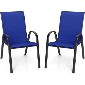 image:imageGiantex Patio Chairs Set of 2 Stackable Outdoor Dining Chairs with Breathable amp QuickDry Fabric amp Armrests for All Weather Lawn Backyard PoolsidePorch Deck 330 LBS Capacity BlueBlue