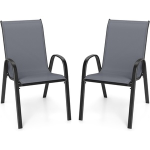 image:imageGiantex Patio Chairs Set of 2 Stackable Outdoor Dining Chairs with Breathable amp QuickDry Fabric amp Armrests for All Weather Lawn Backyard PoolsidePorch Deck 330 LBS Capacity BlueGrey
