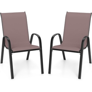 image:imageGiantex Patio Chairs Set of 2 Stackable Outdoor Dining Chairs with Breathable amp QuickDry Fabric amp Armrests for All Weather Lawn Backyard PoolsidePorch Deck 330 LBS Capacity BlueBrown