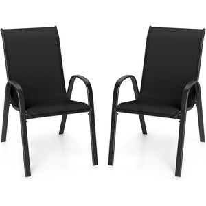image:imageGiantex Patio Chairs Set of 2 Stackable Outdoor Dining Chairs with Breathable amp QuickDry Fabric amp Armrests for All Weather Lawn Backyard PoolsidePorch Deck 330 LBS Capacity BlueBlack