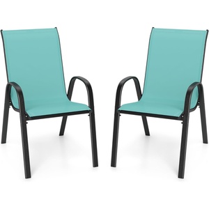 image:imageGiantex Patio Chairs Set of 2 Stackable Outdoor Dining Chairs with Breathable amp QuickDry Fabric amp Armrests for All Weather Lawn Backyard PoolsidePorch Deck 330 LBS Capacity BlueTurquoise Blue