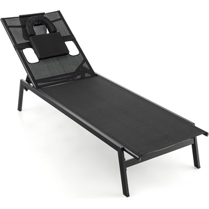 image:imageGiantex Patio Chaise Lounge Chair  Outdoor Lounge Chaise with Face Hole Detachable Head Pillows 5Position Adjustable Tanning Chair for Poolside Yard Deck Outside Sunbathing Chair 1 Black