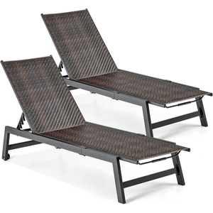 image:imageGiantex Patio Chaise Lounge Chair  Outdoor PE Rattan Recliner Chair with Wheels 5Position Adjustable Backrest Steel Frame Wicker Tanning Chair for Deck Poolside Yard Beach Sunbathing Chair12