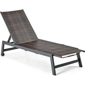 image:imageGiantex Patio Chaise Lounge Chair  Outdoor PE Rattan Recliner Chair with Wheels 5Position Adjustable Backrest Steel Frame Wicker Tanning Chair for Deck Poolside Yard Beach Sunbathing Chair11