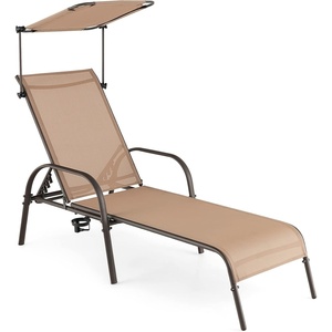 image:imageGiantex Patio Chaise Lounge Chair Outdoor Beach Chair with Adjustable Canopy Cupholder 5Level Backrest Metal Frame Sunbathing Lounger for Tanning Outside Poolside Yard Lawn BrownBrown