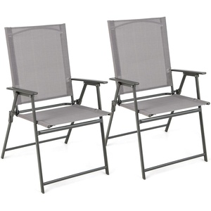 image:imageGiantex Patio Folding Chairs Set of 2 Portable Outdoor Dining Chairs with Rustproof Metal Frame for Lawn Front Porch Deck Garden Backyard Camping WhiteGrey
