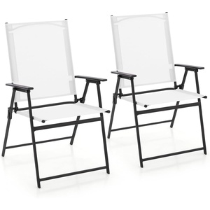 image:imageGiantex Patio Folding Chairs Set of 2 Portable Outdoor Dining Chairs with Rustproof Metal Frame for Lawn Front Porch Deck Garden Backyard Camping WhiteWhite