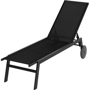 image:imageGiantex Patio Lounge Chair with Wheels Sun Tanning Chair with Adjustable 6Position Backrest Breathable Seat Fabric HeavyDuty Metal FrameOutdoor Pool Lounger for Backyard Beach 1BlackBlack