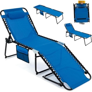 image:imageGiantex Patio Lounge Chairs for Outside  Folding Tanning Chair wHeadrest 4 Adjustable Positions Side Pocket Outdoor Chaise Lounge for Camping Pool Sunbathing Beach Chair PinkNavy