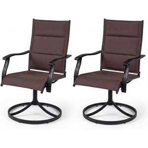 image:imageGiantex Patio Swivel Chairs Set of 2 Outdoor Dining Chairs wPadded Seat amp High Back Curved Armrests HeavyDuty Metal Frame for Garden Lawn Backyard Poolside PorchBrown