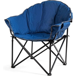 image:imageGiantex Portable Camping Chair Outdoor Folding Moon Saucer Chair for Lawn with Soft Padded Seat Cup Holder and Carry BagNavy