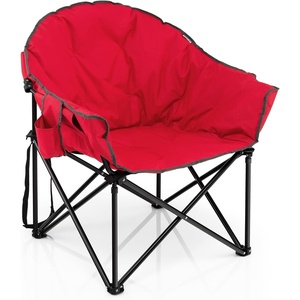 image:imageGiantex Portable Camping Chair Outdoor Folding Moon Saucer Chair for Lawn with Soft Padded Seat Cup Holder and Carry BagRed