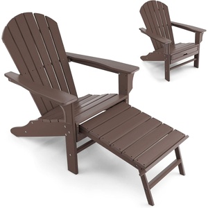 image:imageGiantex Set of 2 Adirondack Chair Weather Resistant HDPE Outdoor Fire Pit Chairs WRetractable Ottoman 330LBS Weight Capacity for Backyard Poolside Garden Lawn Patio Lounge Chair 2 CoffeeCoffee