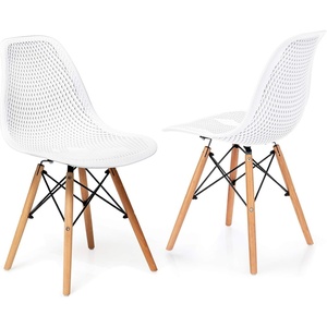 image:imageGiantex Set of 4 Modern Dining Chairs Outdoor Indoor Shell PP Lounge Side Chairs with Mesh Design Beech Wood Legs Tulip Leisure Chairs DSW Dining Chairs for Kitchen Dining Room WhiteWhite