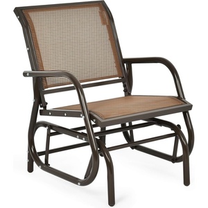 image:imageGiantex Swing Glider Chair WStudy Metal Frame Comfortable Patio Chair LoveSeat for Garden Porch Backyard Poolside Lawn Outdoor Rocking Chair 1 BrownBrown