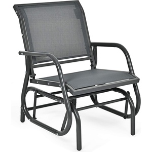 image:imageGiantex Swing Glider Chair WStudy Metal Frame Comfortable Patio Chair LoveSeat for Garden Porch Backyard Poolside Lawn Outdoor Rocking Chair 1 BrownGrey