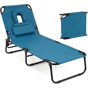 image:imageGiantex Tanning Chair 350lbs Adjustable Patio Lounge Chair wFace Hole Removable Pillows Carry Strap Folding Outdoor Chaise Lounge for Layout Beach Poolside Lawn 1 Stripe PinkSteel Blue