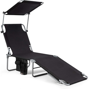 image:imageGiantex Tanning Chair Patio Chaise Lounge Chair with 5 Adjustable Position Shade Canopy Storage Pocket Camping Cot Outdoor Sunbathing Recliner for Poolside Lawn Folding Beach Chairs2 BlackBlack