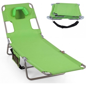 image:imageGiantex Tanning Chair with Face Hole Folding Beach Lounge Chair w 5Position Adjustable Backrest Storage Pocket Removable Cushion Outdoor Sunbathing Chair for Pool Camping 1GreenGreen