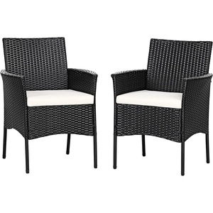 image:imagePatio Chairs Set of 2 All Weather Rattan Wicker Dining Chairs with Soft Removable Cushions Armrest Outdoor Dining Chairs for Garden Pool Backyard Lawn Porch Black