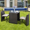 image:imageGiantex 3 PCS Cushioned Outdoor Wicker Patio Set Convention Bistro Set Garden Lawn Space Saving Conversation Sofa Furniture No Assembly BrownBrown