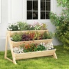 image:imageGiantex 3Tier Raised Garden Bed Wooden Vertical Planter Box with Storage Shelf 2 Hanging Hooks amp 3 Bed Liners AllWeather Freestanding Planter Elevated Raised Beds for Lawn Patio Natural