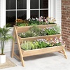 image:imageGiantex 3Tier Raised Garden Bed Wooden Vertical Planter Box with Storage Shelf 2 Hanging Hooks amp 3 Bed Liners AllWeather Freestanding Planter Elevated Raised Beds for Lawn Patio Natural