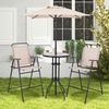 image:imageGiantex 4Piece Outdoor Bar Set Round High Top Bar Table with 2 Folding Counter Height Chairs amp Umbrella Patio Bistro Table Set with Tempered Glass Top for Garden Porch Poolside Beige