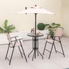 image:imageGiantex 4Piece Outdoor Bar Set Round High Top Bar Table with 2 Folding Counter Height Chairs amp Umbrella Patio Bistro Table Set with Tempered Glass Top for Garden Porch Poolside Beige