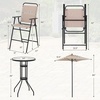 image:imageGiantex 4Piece Outdoor Bar Set Round High Top Bar Table with 2 Folding Counter Height Chairs amp Umbrella Patio Bistro Table Set with Tempered Glass Top for Garden Porch Poolside Beige