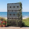 image:imageGiantex 72H x 48W Metal Privacy Screen 2 Panels Freestanding Outdoor Privacy Fence Panel with Stable Legs Decorative Metal Screen Divider for Patio Balcony Garden Starburst PatternBlackStarburst