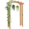 image:imageGiantex 85 Garden Arch Trellis Wood Garden Arbor with Flat Top for Climbing Plants Roses amp Vines Outdoor Wooden Wedding Arch for Ceremony Backyard Lawn Patio Garden Entrance DecorationHoney Brown