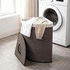 image:imageGiantex Corner Laundry Hamper with Lid 15 Gal Bamboo Laundry Basket with Removable Liner amp Portable Handle Triangle Clothes Hamper for Small Spaces Bedroom Bathroom Laundry Living RoomDark Taupe