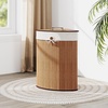 image:imageGiantex Corner Laundry Hamper with Lid 15 Gal Bamboo Laundry Basket with Removable Liner amp Portable Handle Triangle Clothes Hamper for Small Spaces Bedroom Bathroom Laundry Living RoomBamboo