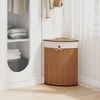 image:imageGiantex Corner Laundry Hamper with Lid 15 Gal Bamboo Laundry Basket with Removable Liner amp Portable Handle Triangle Clothes Hamper for Small Spaces Bedroom Bathroom Laundry Living RoomBamboo