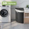 image:imageGiantex Corner Laundry Hamper with Lid 15 Gal Bamboo Laundry Basket with Removable Liner amp Portable Handle Triangle Clothes Hamper for Small Spaces Bedroom Bathroom Laundry Living RoomBlack