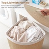 image:imageGiantex Corner Laundry Hamper with Lid 15 Gal Bamboo Laundry Basket with Removable Liner amp Portable Handle Triangle Clothes Hamper for Small Spaces Bedroom Bathroom Laundry Living RoomNatural Beige