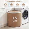 image:imageGiantex Corner Laundry Hamper with Lid 15 Gal Bamboo Laundry Basket with Removable Liner amp Portable Handle Triangle Clothes Hamper for Small Spaces Bedroom Bathroom Laundry Living RoomKhaki