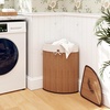 image:imageGiantex Corner Laundry Hamper with Lid 15 Gal Bamboo Laundry Basket with Removable Liner amp Portable Handle Triangle Clothes Hamper for Small Spaces Bedroom Bathroom Laundry Living RoomBamboo