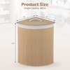 image:imageGiantex Corner Laundry Hamper with Lid 15 Gal Bamboo Laundry Basket with Removable Liner amp Portable Handle Triangle Clothes Hamper for Small Spaces Bedroom Bathroom Laundry Living RoomNatural Beige