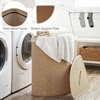 image:imageGiantex Corner Laundry Hamper with Lid 15 Gal Bamboo Laundry Basket with Removable Liner amp Portable Handle Triangle Clothes Hamper for Small Spaces Bedroom Bathroom Laundry Living RoomNatural Beige