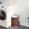 image:imageGiantex Corner Laundry Hamper with Lid 15 Gal Bamboo Laundry Basket with Removable Liner amp Portable Handle Triangle Clothes Hamper for Small Spaces Bedroom Bathroom Laundry Living RoomBrown