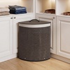 image:imageGiantex Corner Laundry Hamper with Lid 15 Gal Bamboo Laundry Basket with Removable Liner amp Portable Handle Triangle Clothes Hamper for Small Spaces Bedroom Bathroom Laundry Living RoomDark Taupe