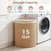 image:imageGiantex Corner Laundry Hamper with Lid 15 Gal Bamboo Laundry Basket with Removable Liner amp Portable Handle Triangle Clothes Hamper for Small Spaces Bedroom Bathroom Laundry Living RoomNatural Beige