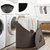 image:imageGiantex Corner Laundry Hamper with Lid 15 Gal Bamboo Laundry Basket with Removable Liner amp Portable Handle Triangle Clothes Hamper for Small Spaces Bedroom Bathroom Laundry Living RoomDark Taupe