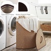 image:imageGiantex Corner Laundry Hamper with Lid 15 Gal Bamboo Laundry Basket with Removable Liner amp Portable Handle Triangle Clothes Hamper for Small Spaces Bedroom Bathroom Laundry Living RoomKhaki