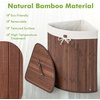 image:imageGiantex Corner Laundry Hamper with Lid 15 Gal Bamboo Laundry Basket with Removable Liner amp Portable Handle Triangle Clothes Hamper for Small Spaces Bedroom Bathroom Laundry Living RoomBrown