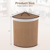 image:imageGiantex Corner Laundry Hamper with Lid 15 Gal Bamboo Laundry Basket with Removable Liner amp Portable Handle Triangle Clothes Hamper for Small Spaces Bedroom Bathroom Laundry Living RoomKhaki